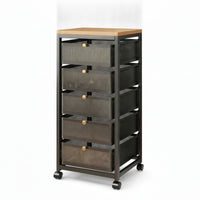 Kitchen Storage Rack with Wooden Top Mobile Pull-out Basket Organizer