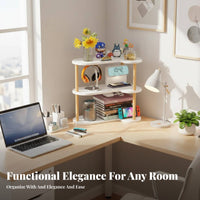 Corner Shelving unit Space-Saving Tiered Desk organizer Easy Assembly for Study Room