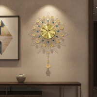 Peacock Wall Clock Gold-Tone Wall Clock with Pendant Radial for Homeowners