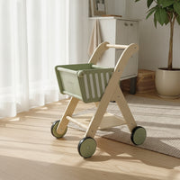 Wooden Push Cart with Basket Imaginative Play Shopping Cart Toy Energetic Infant Push Pusher for Kids, Nursery