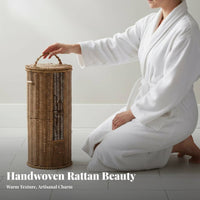 Rattan Design Toilet Paper Holder Debris-Protected Resistant Toilet Paper Holder Basket Cylindrical Towel Storage Bin