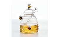 Wide Mouth Honey Jar with Dipper Ribbed Honey Jar with Lid Clear Glassware Transparent for Tea Station, Breakfast Table