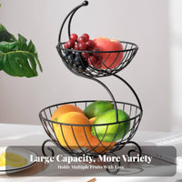 2-Tier Fruit Basket Wrought Iron 2 Tier Fruit Basket Space Saving for Office