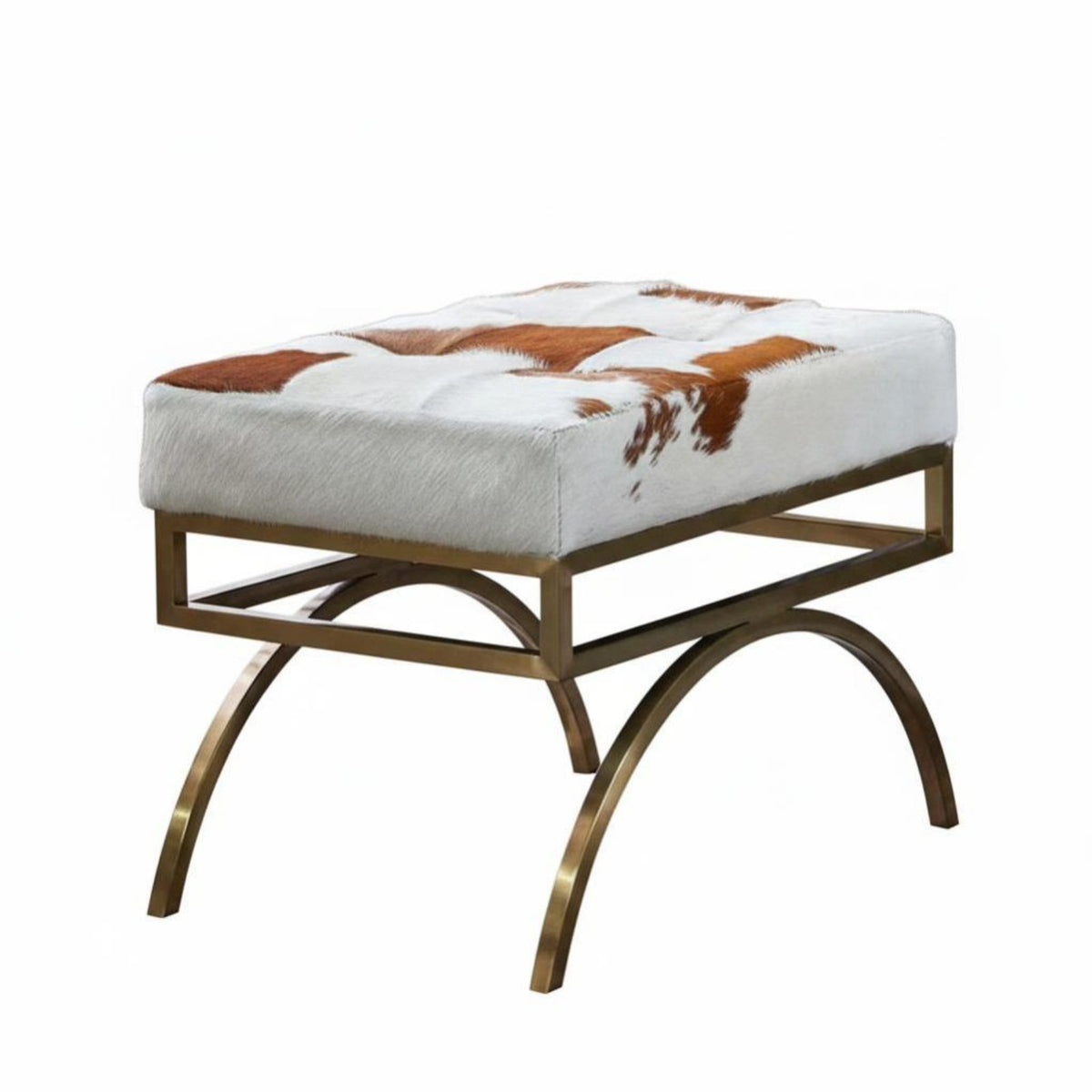 Square Cowhide Pouf Minimalist Design Low Stool Multi-Functional for Living Room