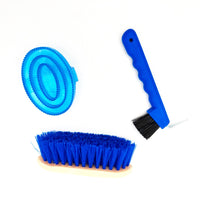 Horse Grooming Brush Set for Bathing and Massage, Plastic, Red/Blue/Black