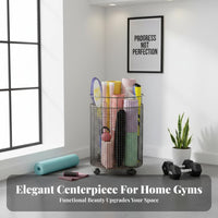 Large Capacity Exercise Mat Storage Rack Heavy Duty Gym Equipment Holder Rust-Resistant Home Gym Storage Cart Easy to Assemble for Garage, Living Room