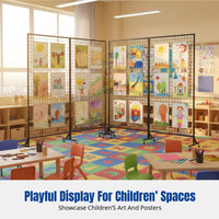 Folding Mesh Display Rack, Metal Art Stand, Movable Organizer for Kindergarten, Studio, Gallery