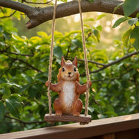 Swinging Squirrel Statue Weatherproof Squirrel on Swing Figurine Whimsical Accent Outdoor Decoration for Yard