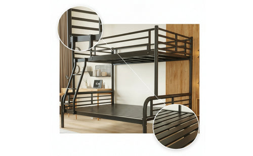 Space-Saving Bunk Bed Frame with Ladder Compact Metal Bunk Bed Industrial Furniture Modern for Dorm Room