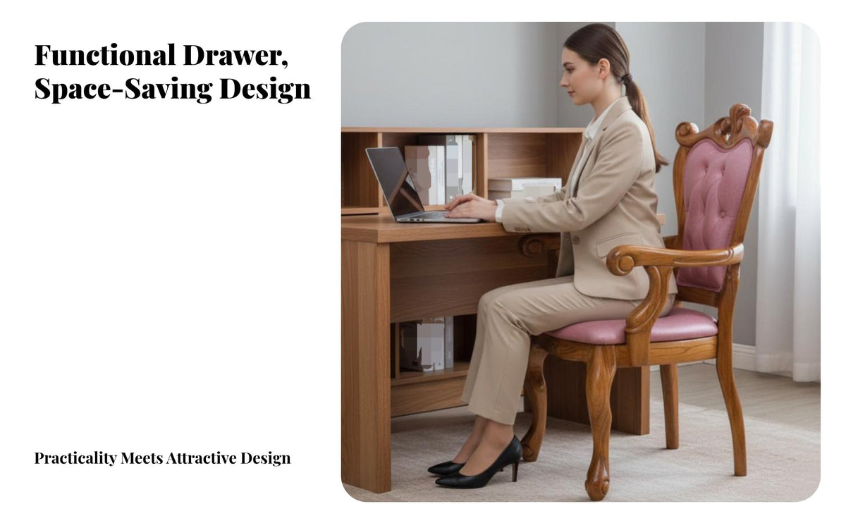 European design Wooden Desk and Chair Set durable Wood Construction Study Table Built-in Storage Office Furniture Easy Assembly for Professionals, homeowners, telecommuter Workers, Bedroom, Dorm Room