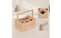 Bamboo Storage Box with Dividers Wooden Utensil Holder with Handle Countertop Cutlery Organizer for Tabletop