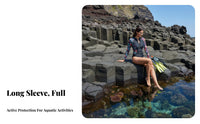 Long Sleeve Zip up Bathing Suit Sun Protection women's Piece-Piece Sun Shirt Front Fastener Wave Suit Color Panel Design