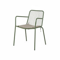 Minimalist Nordic Design Slatted Dining Armchair Stackable Slatted Metal Armchair Hollow Back Design Outdoor Furniture With Armrests for Cafe Owners, Families, Homeowners, Balcony, Yard, Porch, Kitchen