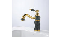 Polished Gold Faucet with Rotating Outlet Marble Textured Gooseneck Faucet Glossy Basin Tap Vintage for Bathroom, Powder Room, Guest Bath