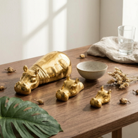 3 Pieces Hippo Figurine Shiny Hippo Ornament Sculptural Decor for Entryway