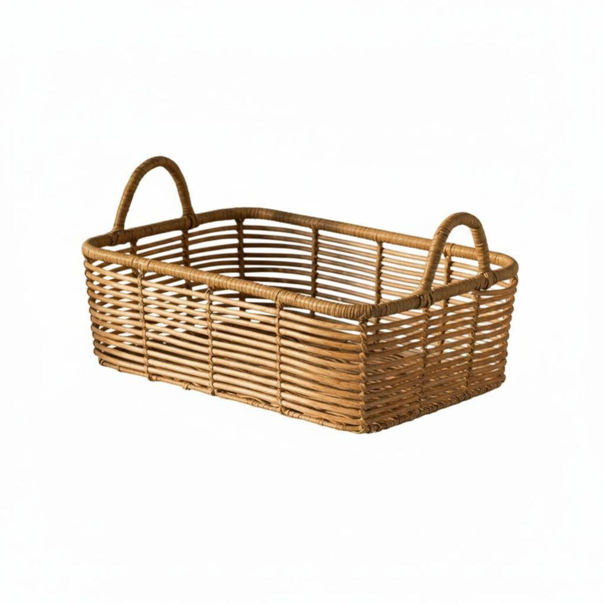 Woven Rectangular Bin with Handles Imitation Rattan Design for Kitchen, Students