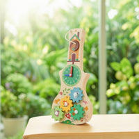 Wooden Busy Board with Clock Educational Violin Busy Board Sensory Learning Activity Child-Led Toy Fine Motor for Toddlers
