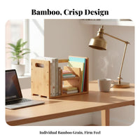 Bamboo Desk Shelf with Drawers Easy Assembly Retractable Tabletop Book Rack