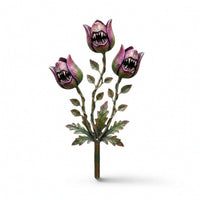 Metal Plant Stake with Leafy Base Painted Yard Ornament Lightweight