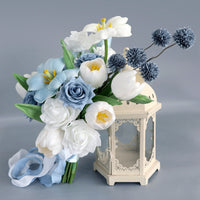 Vintage Gray-Blue Rose and Tulip Wedding Bouquet for Bride Photo Shoot
