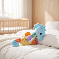 Soft Seahorse Sensory Toy Interactive Musical Seahorse Tactile Baby Rattle with Crinkle Paper Textured for Babies, Infants, Newborns, Stroller, Crib, Car Seat