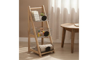 Ladder Storage Rack with Wire Baskets 3 Tiers Basket Stand Floor-Standing Freestanding Ladder Shelf for Entryway, Living Room, Balcony