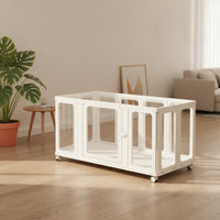 Transparent Pet Fence with Wheels Indoor Dog Fence with Door Portable