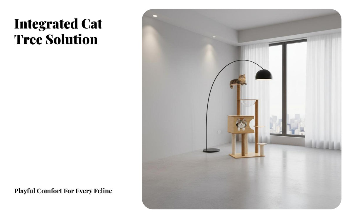 Solid Wood Cat Tree Space-Saving Cat Climbing Frame All-in-Single Sisal Scratching Post Tree Sturdy Construction for Cats, Kittens, Indoors, Indoor, Living Room, Bedroom
