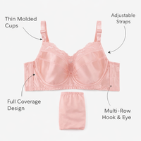 Lingerie Set with Full Coverage Bras for Women and Matching Underwear, Plus Size Support with Adjustable Straps for Everyday Wear