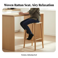 Woven Seat High Stool Sturdy Construction Square Woven Stool Bohemian Design