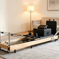 Professional Folding Core Training Bed Commercial Grade Foldable Pilates Reformer Space Saving Oak Pilates Reformer Full Body Workout for Women, Stretching Studio, Gym