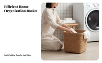 Lidded Woven Basket Japanese design Laundry Hamper Handwoven Design for Dorm Room