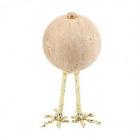 Travertine Sphere Ornament Speckled Texture Bird Leg Stand Piece Smooth Round Shape Mineral Sphere Sculpture for Table, Cabinet