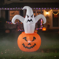 Freestanding Inflatable Ghost with Jack-O'-Lantern Lighted Inflatable Pumpkin with Ghosts Glowing Outdoor for Garden, Porch