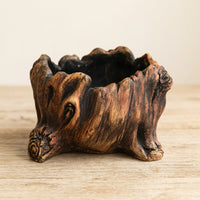 Plant Pots for Home and Garden Decor, Rustic Tree Stump Cement Planter, Irregular Bonsai Pot, Indoor Planter with No Drainage Hole Design