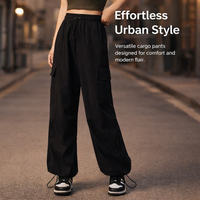 Women High Waist Cargo Pants with Convertible Wide Leg Design, Stretch Loungewear Streetwear for Ladies, Drawstring Parachute for Casual Wear