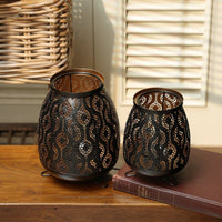 欧式复古怀旧蜡烛台摩洛哥镂空雕花婚庆烛台铁艺风灯家居装饰摆件