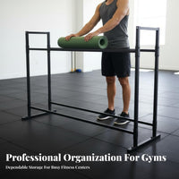Space-Saving Exercise Ball and Mat Holder Sturdy Metal Frame Stretching Ball Storage Rack Large Capacity Multi-Tier Fitness Shelf for Pilates Studio