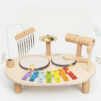 Wooden Music Toy Table Multi-Function Musical Activity Table Early Learning Drum Set with Xylophone Educational for Preschoolers, Kids, Nursery