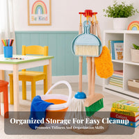 Storage Rack Kids Cleaning Play Set Early Learning Kids Broom Mop Set Plastic Heads Child Playset Colored Parts for Children