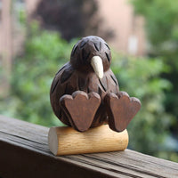 Carved Flightless Bird Statue Artisanal Wooden Flightless Bird Bird Ornament