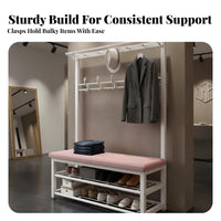 Coat Rack with Shoe Bench Space-Saving Hall Tree Sturdy Steel Frame for Families
