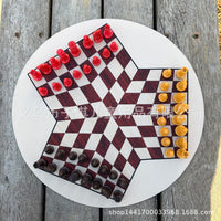 ALLIWILL Round Three-Player Chess Set 35cm with Two-Player Chess 24cm, King Height 49mm, Brown/Yellow/Red