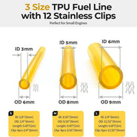 Universal Fuel Line for Lawn Mowers 3*6/5*8/6*9mm Yellow Oil-Resistant Tube 2 Meters