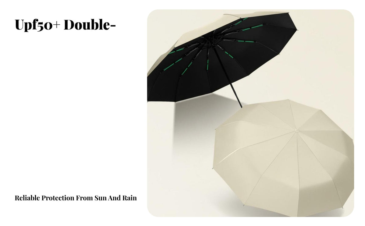 Windproof Sun and Rain Umbrella Black Vinyl Coating Automatic Travel Umbrella Protection UPF 50+ for Men, Commuters