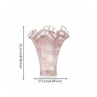 Pink Glass Vase Simple Design Pink Vase Wavy Rim for Living Room