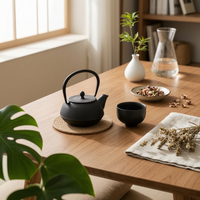 Tabletop Tea Table Meditative-Style Low Tea Table Wood-Grain for Small Areas