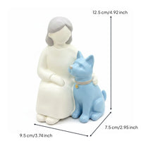 Maiden and Companion Figurine Warm Cozy Vignette and Canine Statue Cute Minimalist Resin Ornament for Bedroom, Garden, Living Room