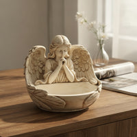 Angel Statue with Tray Vintage Angelic Jewelry Tray Carved for Vanity
