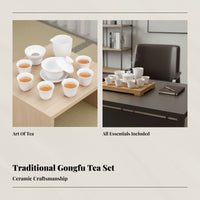 Verdant Porcelain Tea Set, Cream Ceramic Gaiwan, Tea Tray, Home Office, Gift Box Packaging